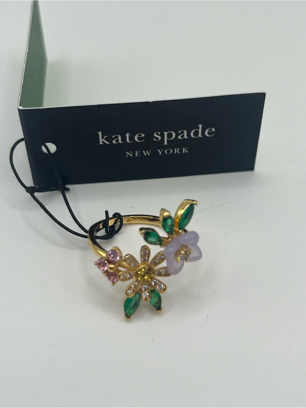 Kate Spade Bursting Blooms Floral Crystal Statement Ring NWT Size 8